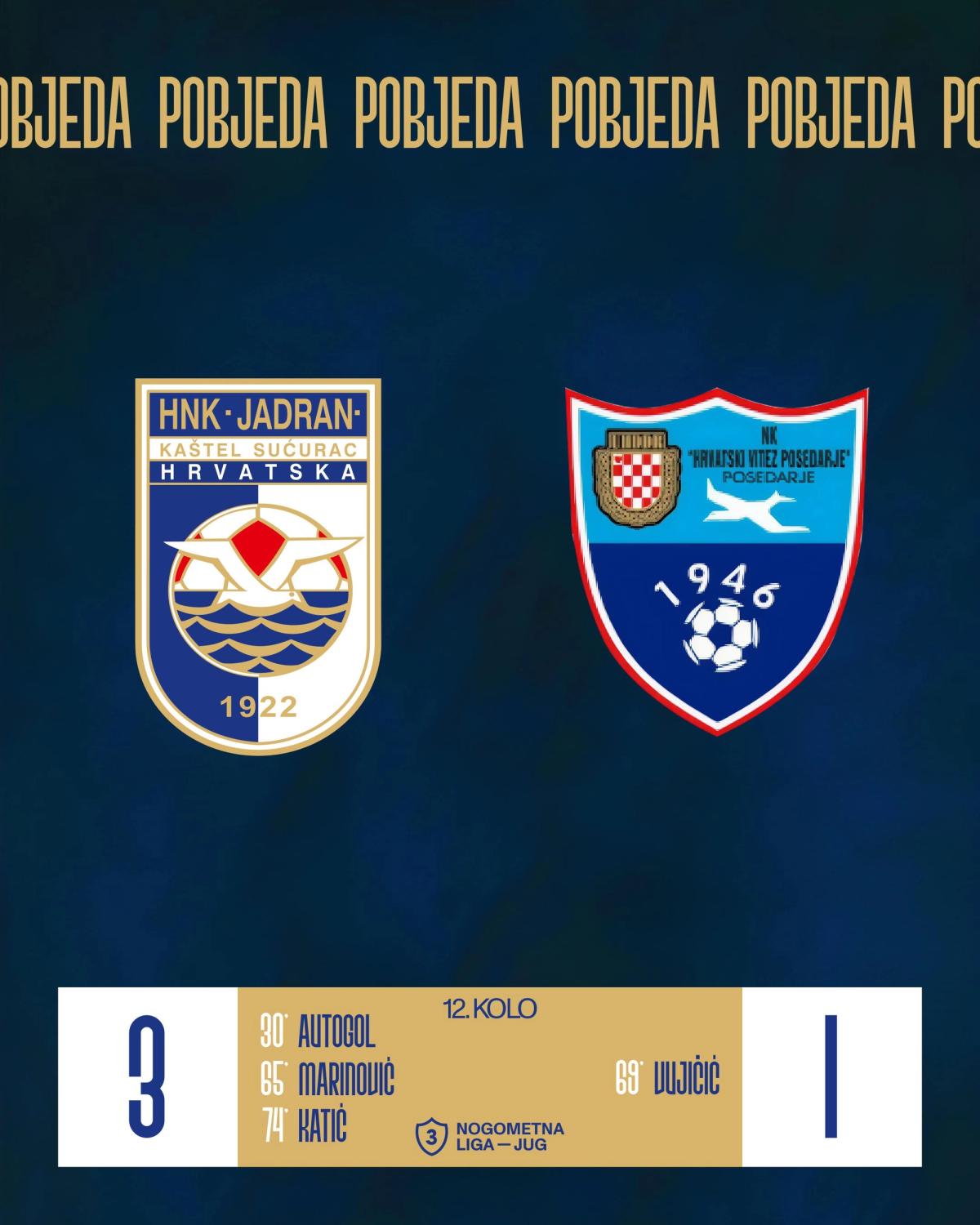 Izvještaj: [12.KOLO] | HNK JADRAN - NK HRVATSKI VITEZ 3:1