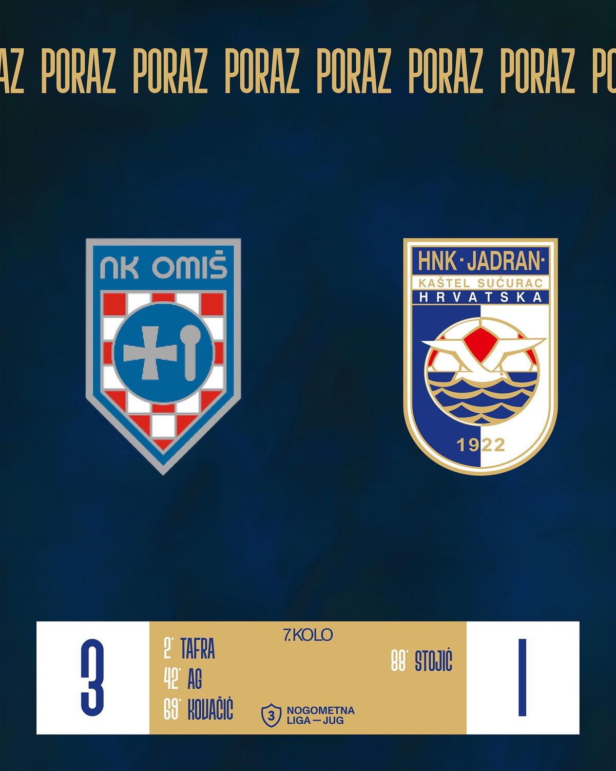 Izvještaj: [7.KOLO] | NK OMIŠ - HNK JADRAN