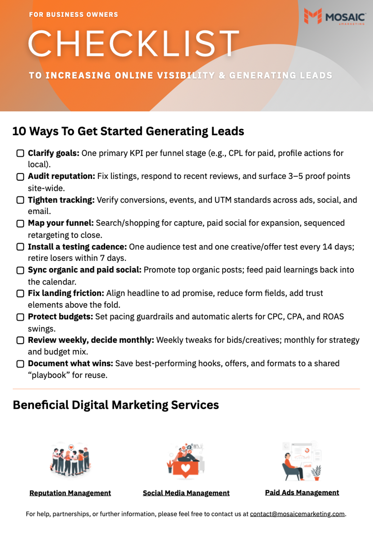 Screenshot of a digital marketing checklist PDF