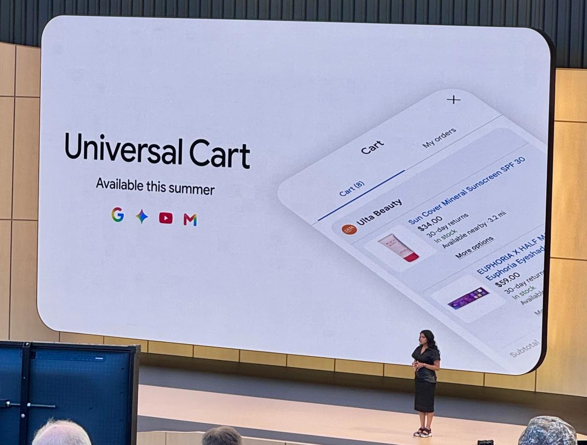 Photo of the live presentation on Universal Cart from Google I/O