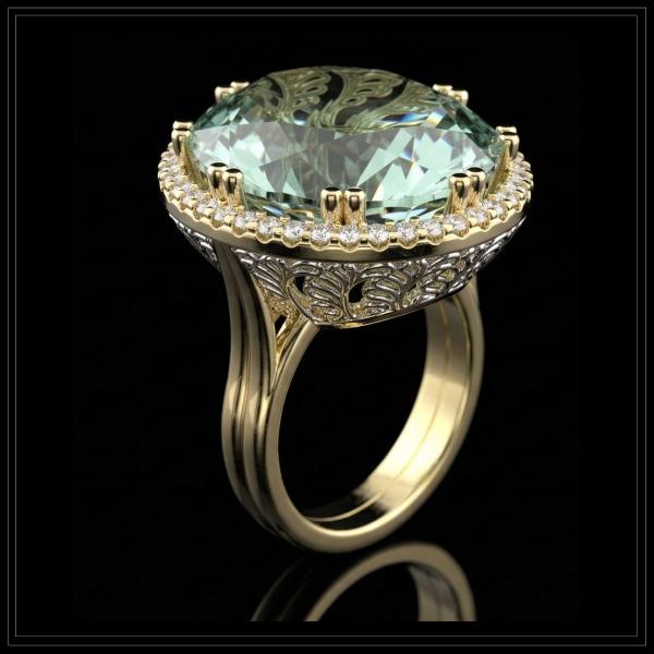 Oval Aquamarine
Set with
Small White Diamonds