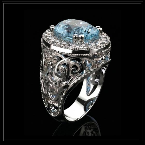 Oval Sky Blue Topaz
Set with
Small White Diamonds