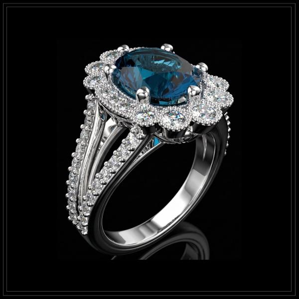 Oval London Blue Topaz
Set with
Small White Diamonds