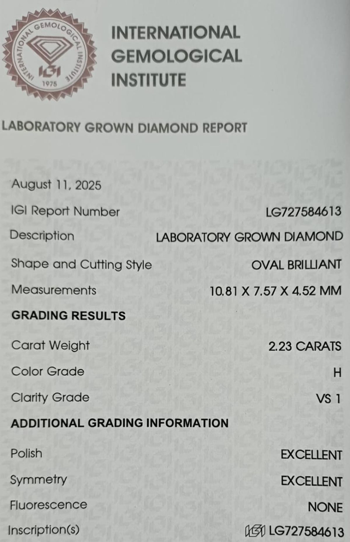 IGI Certificate Example
