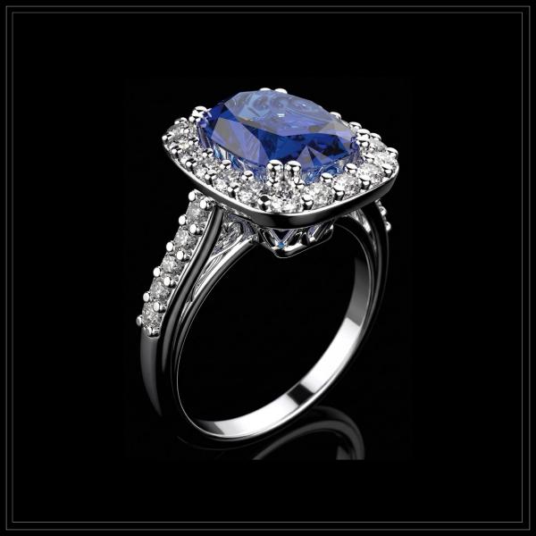 Emerald Cut Swiss Blue Topaz
Set with
Small White Diamonds