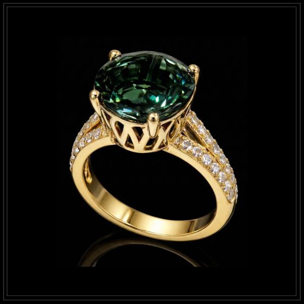 Round Green Garnet
Set with
Small White Diamonds