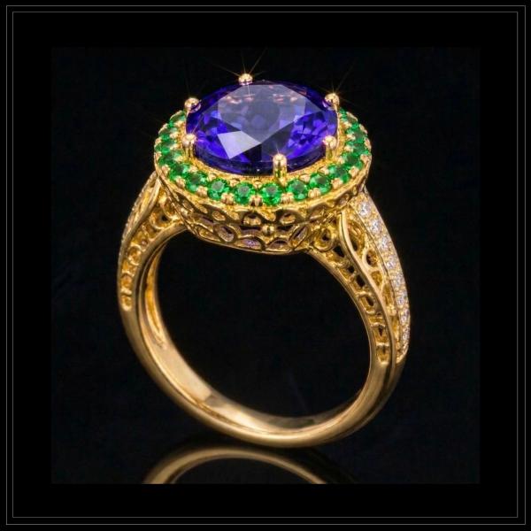 Oval Tanzanite
Set with Tsavorite &
Small White Diamonds