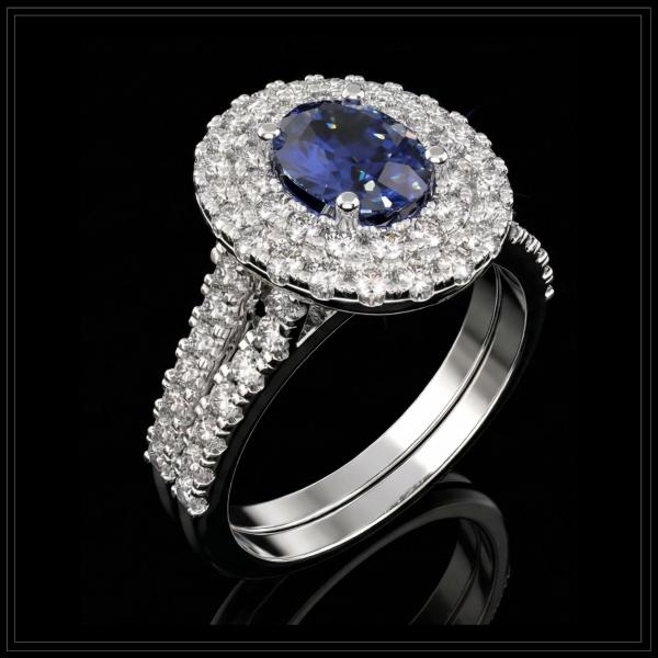 Oval Blue Sapphire
Set with
Small White Diamonds