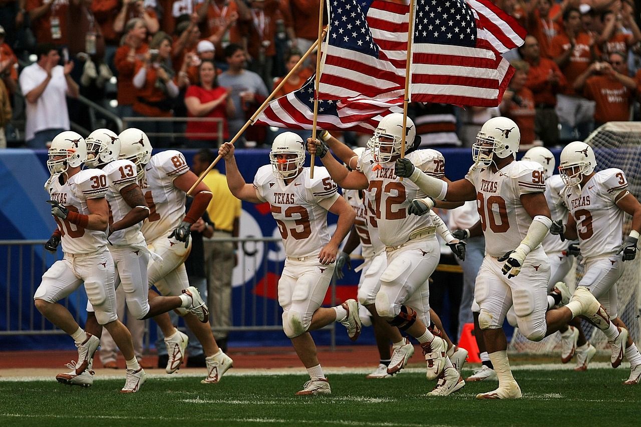 Side‑by‑side image of a high school and college football field.