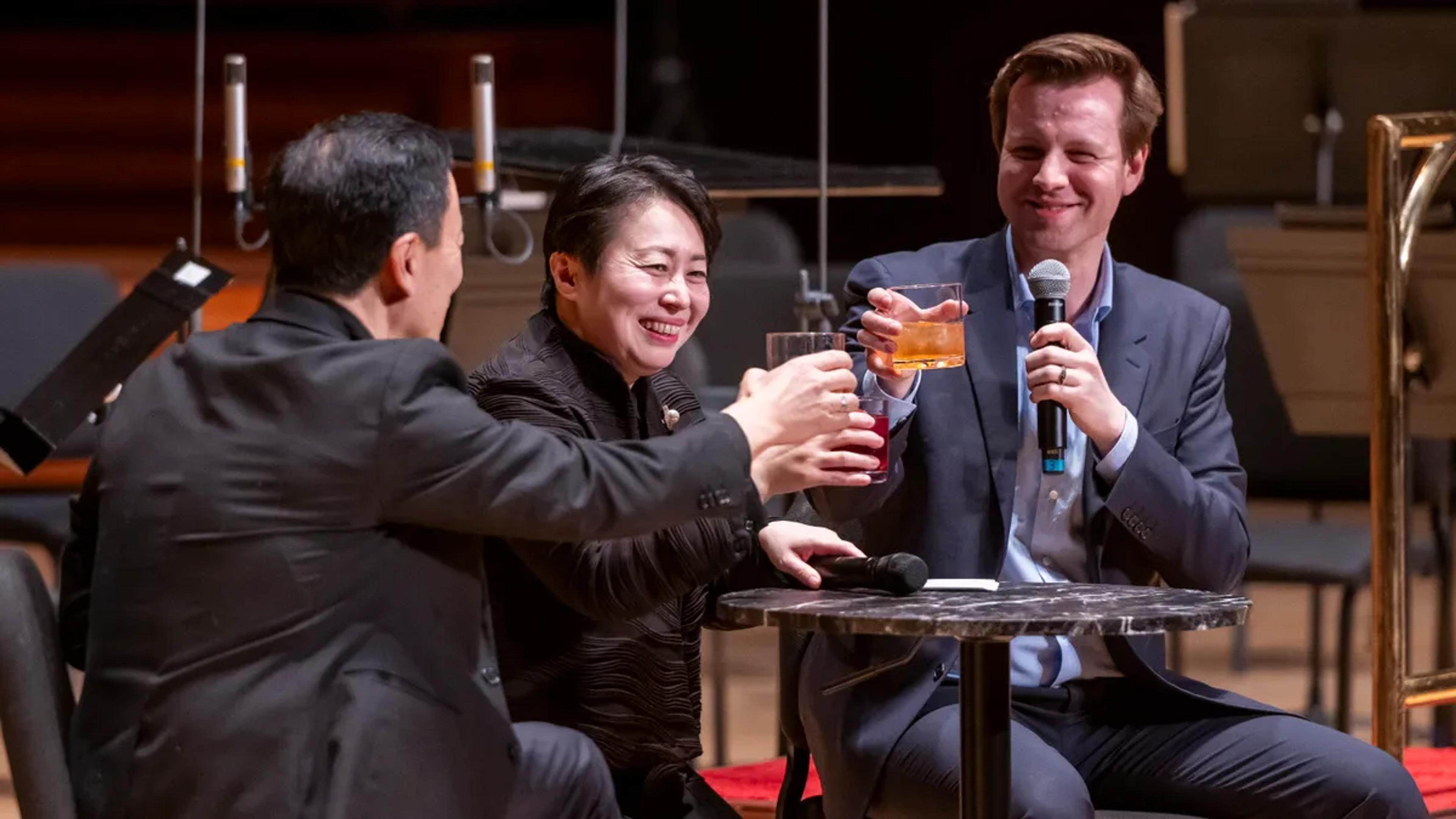 Tristan, David, and Xian Zhang Drinking