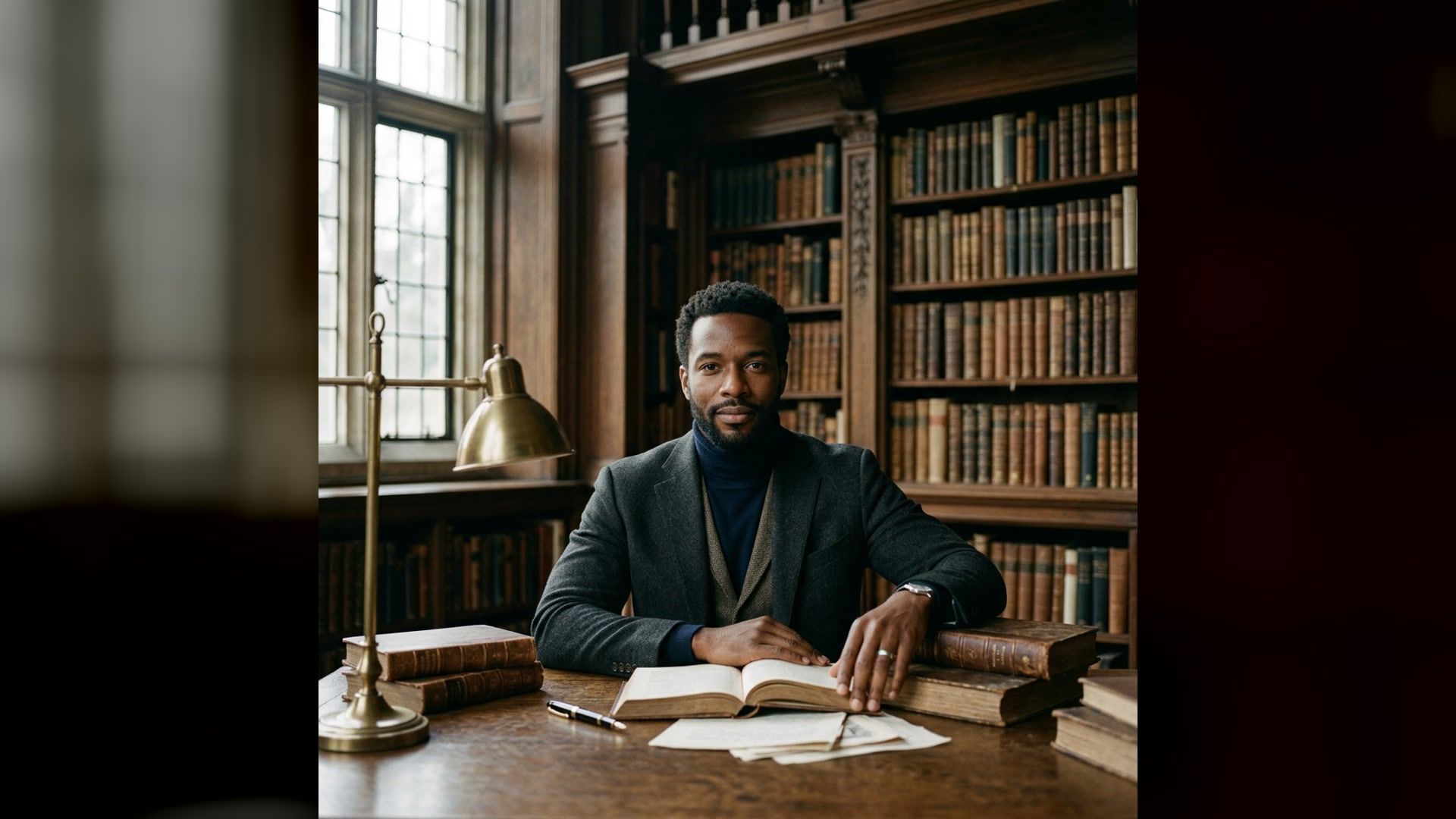 Dark academia library portrait from the imageat Dark Academia Photo Generator