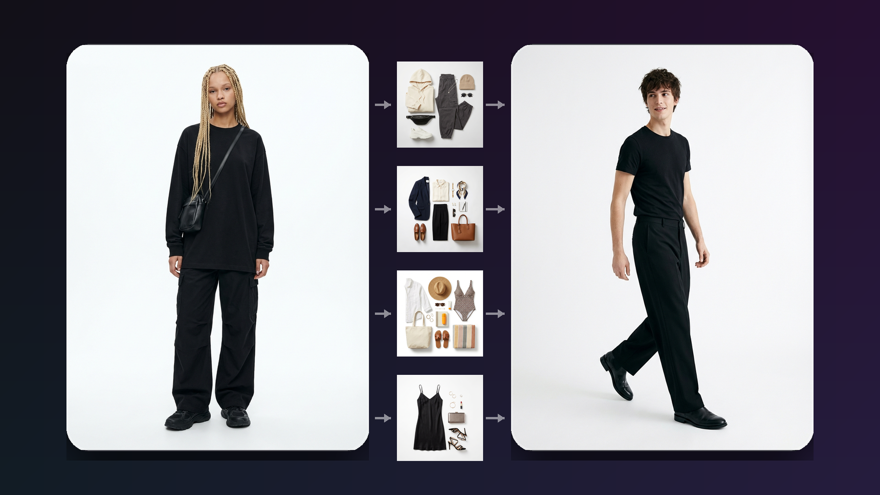 AI clothes changer virtual try-on examples using Imageat AI Stylist