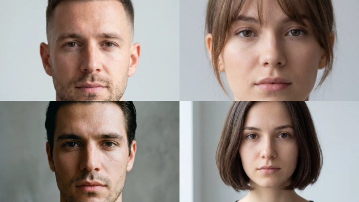 AI hairstyle changer preview collage with four haircut and hairstyle examples