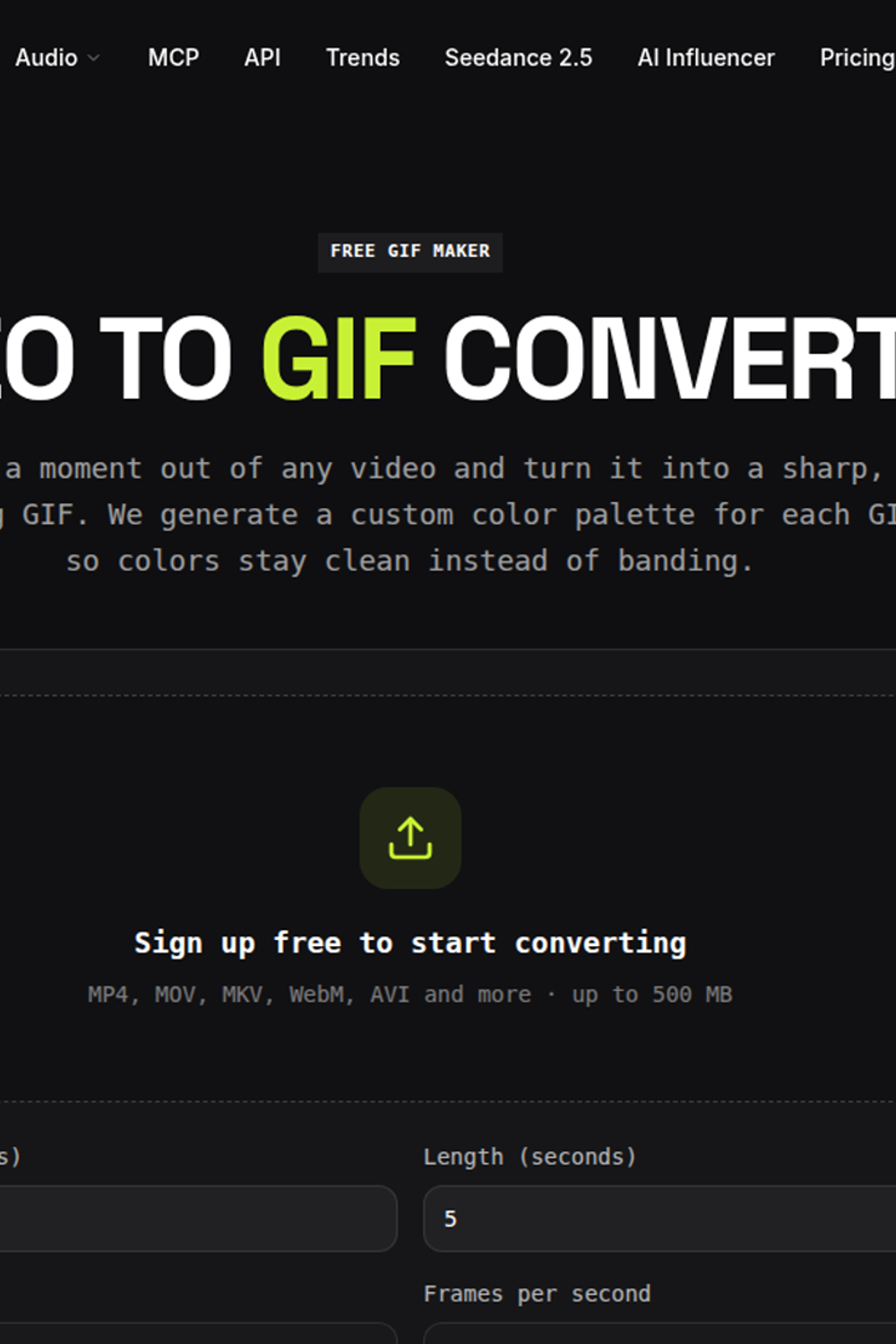 imageat video to GIF converter with duration, width, and frame-rate controls