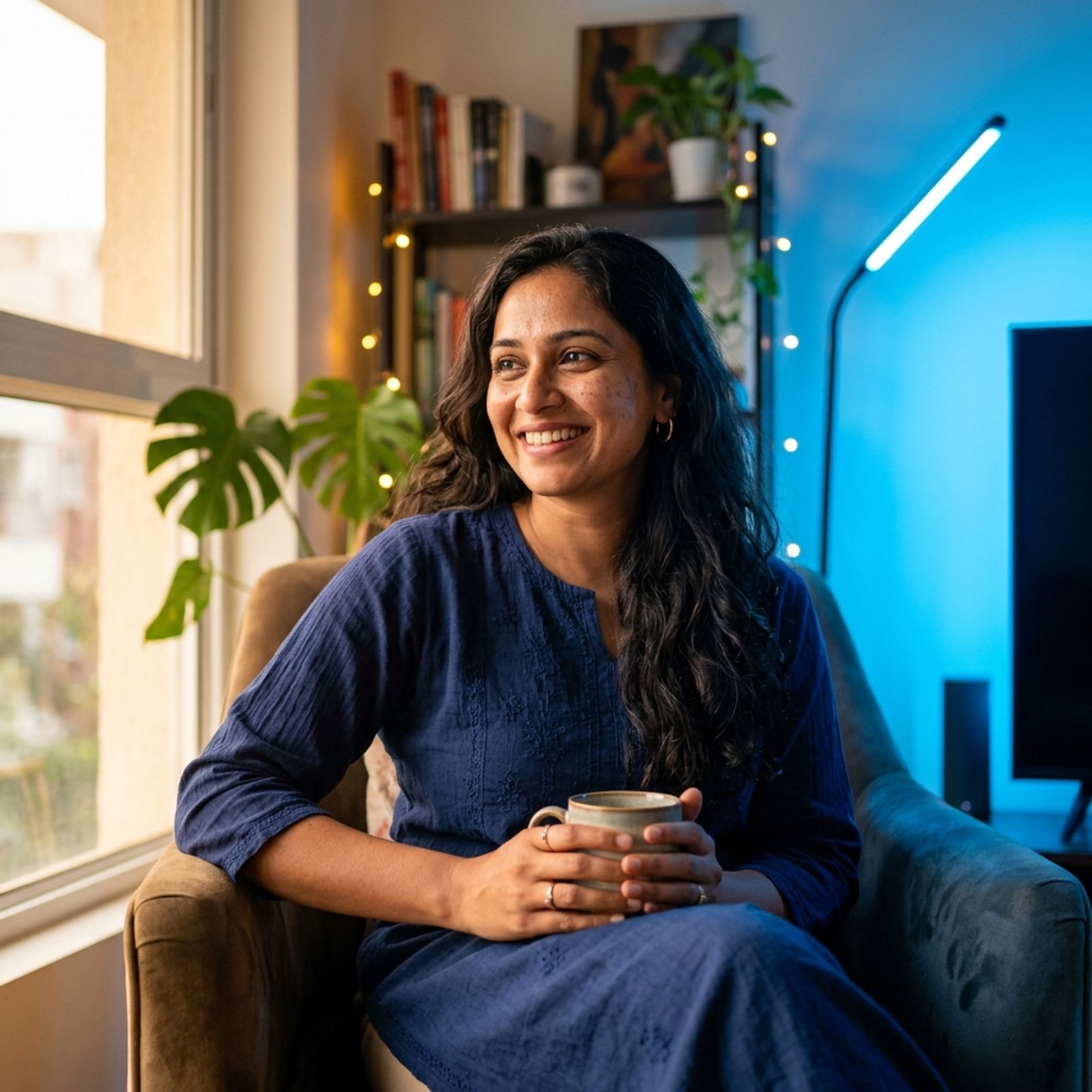 Environmental colored-light portrait example from the imageat pack