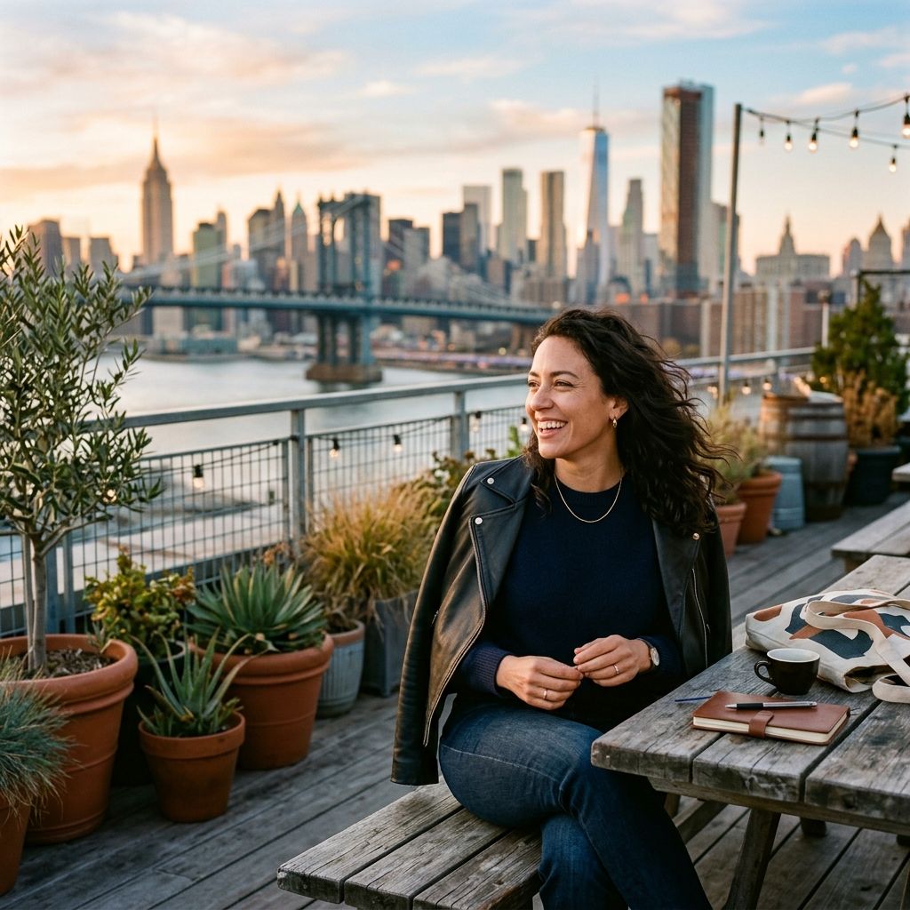 imageat-owned Brooklyn rooftop portrait example with the New York skyline at sunset