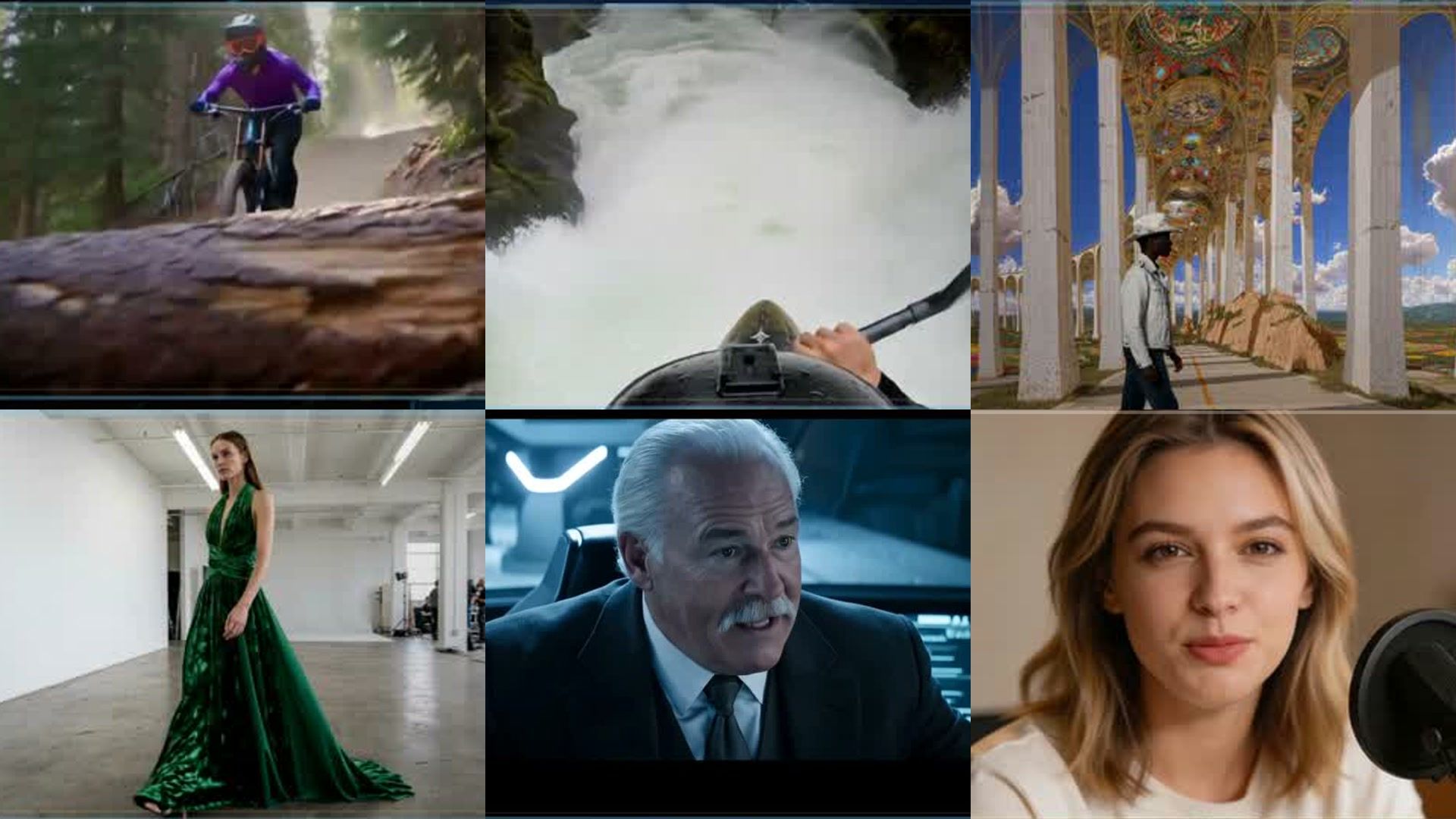Six imageat-owned AI video scenes illustrating scalable agency video production