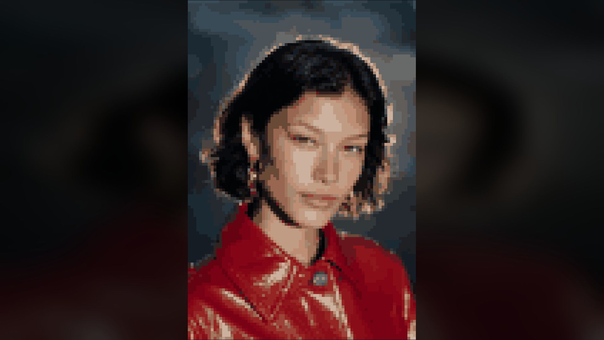 pixel art profile picture created from a portrait with a crisp limited-color treatment