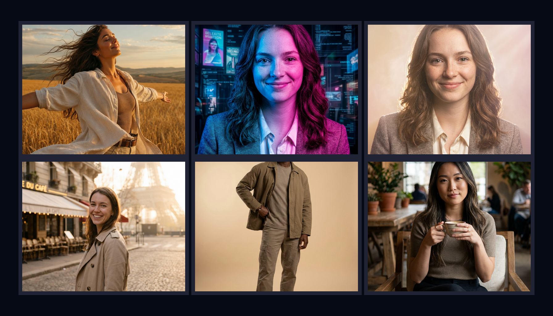 Collage of AI image examples created from Imageat-owned model page visuals