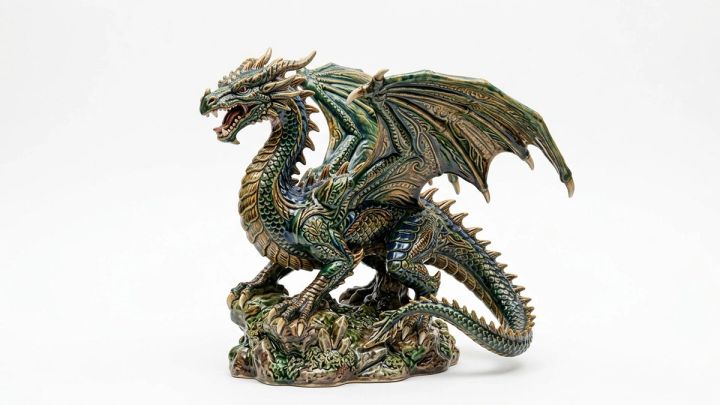 AI-generated dragon sculpture used as a clean image-to-3D model reference example