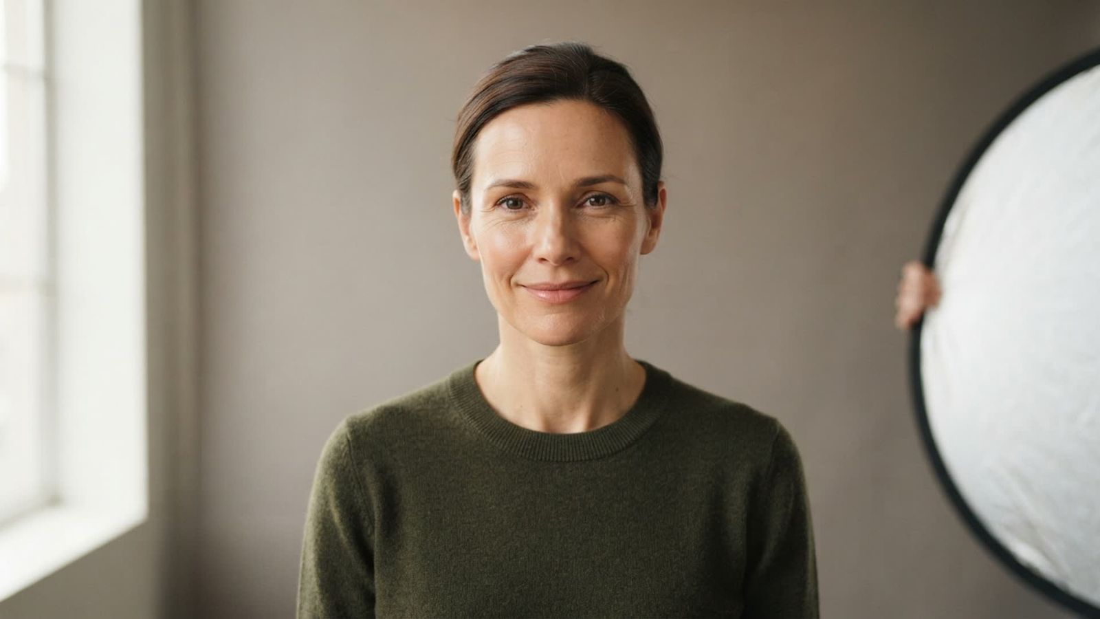 clear front-facing source portrait in soft window light for an AI age filter