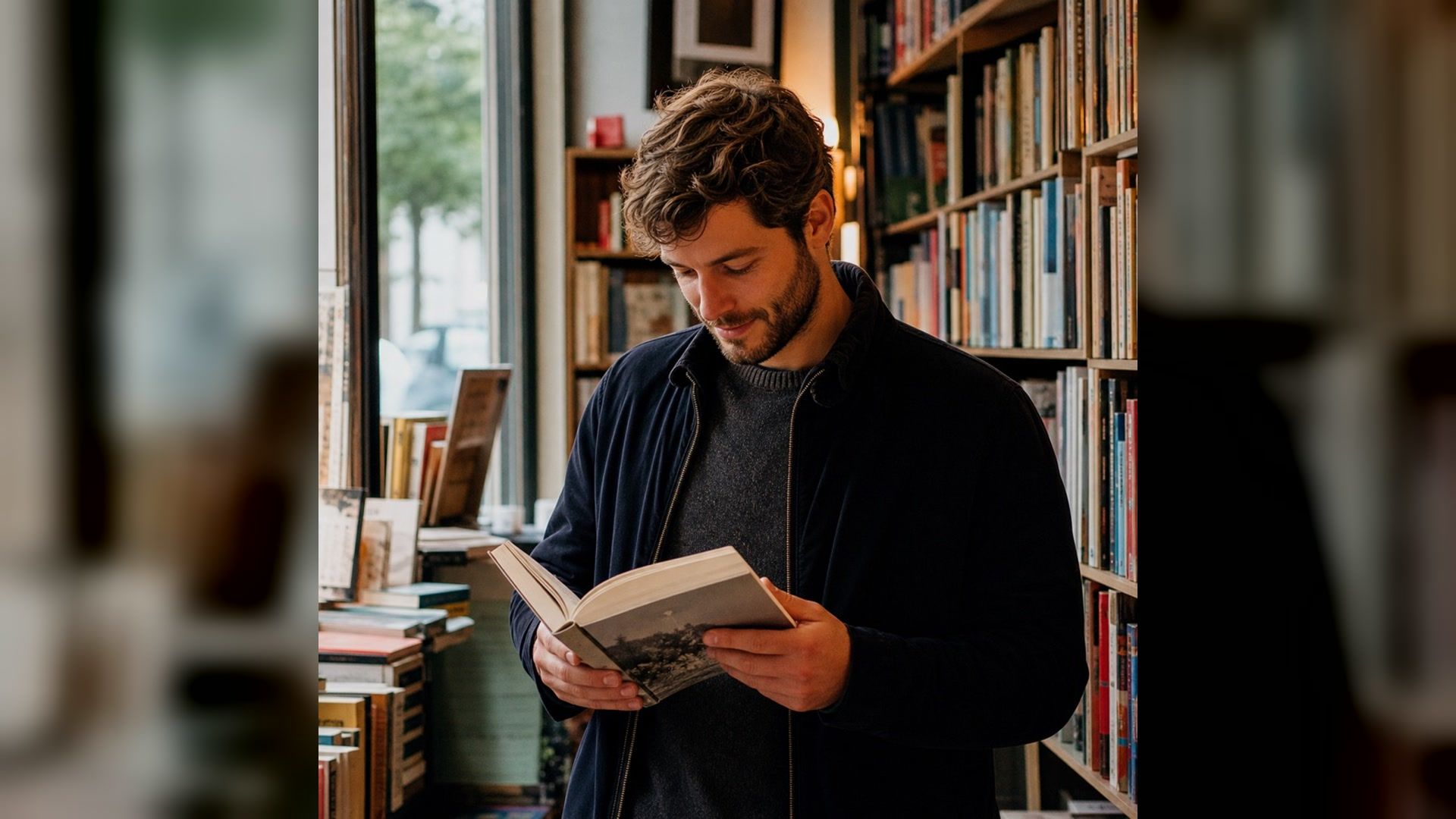 Bookstore lifestyle portrait from the imageat Hinge photo pack