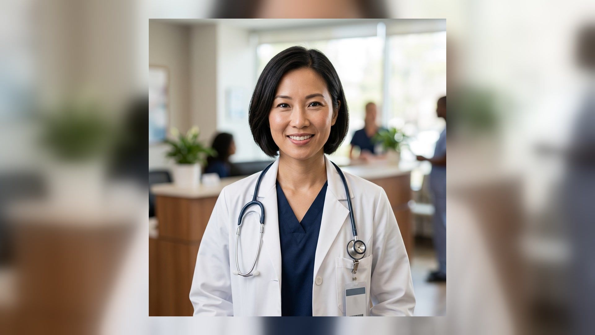 Professional physician headshot in a bright clinic created with the imageat Doctor Headshot Generator