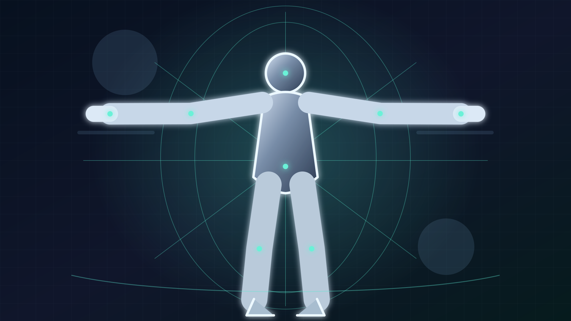 a clean digital T-pose figure centered over geometric alignment guides