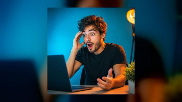 Creator reacting to a laptop in a clean imageat thumbnail concept