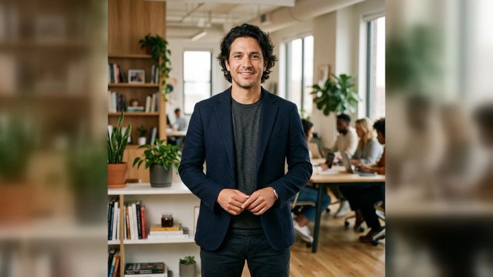 Startup founder portrait in a bright creative office