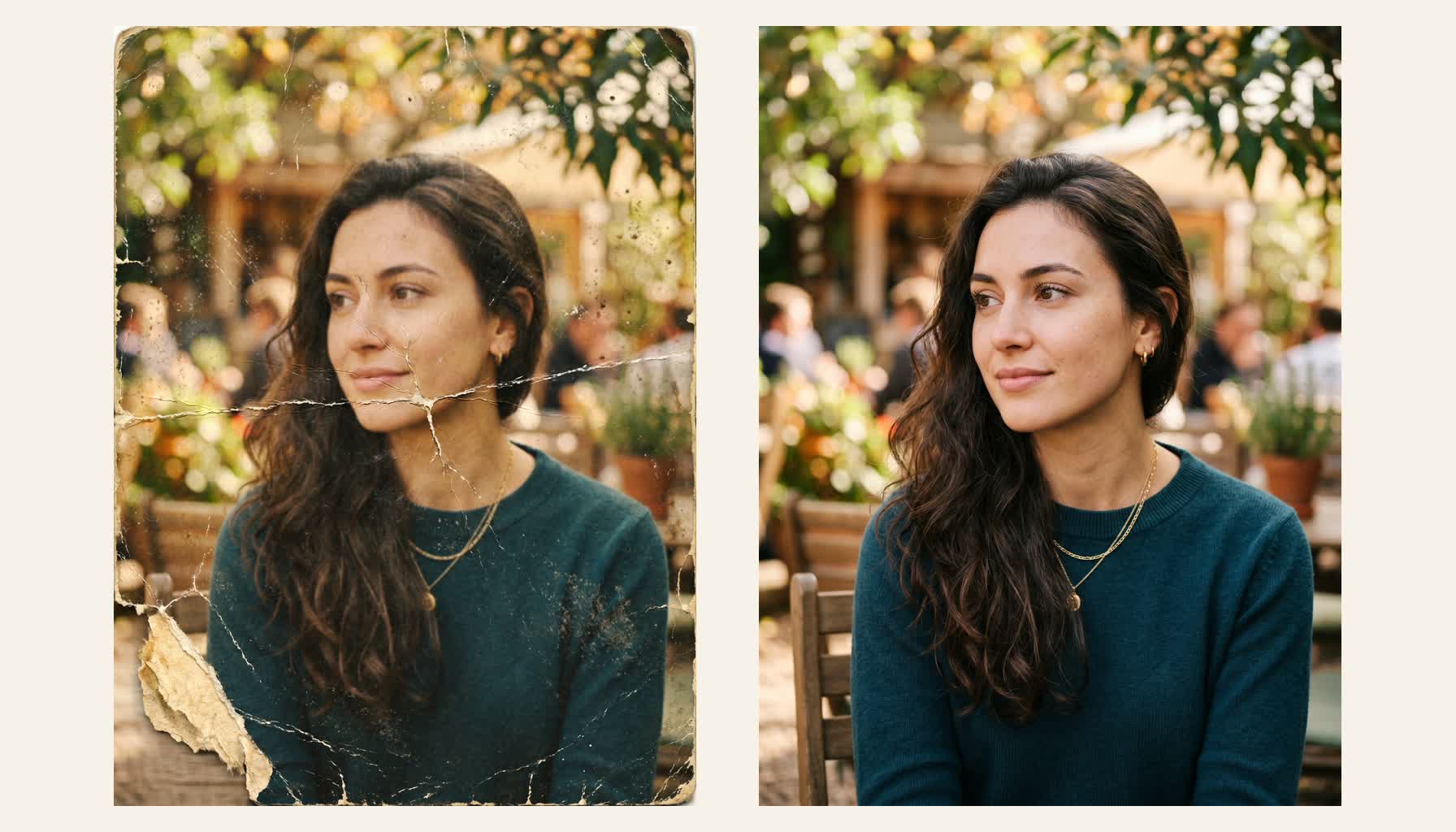 Before and after old photo restoration example from imageat photo restoration page