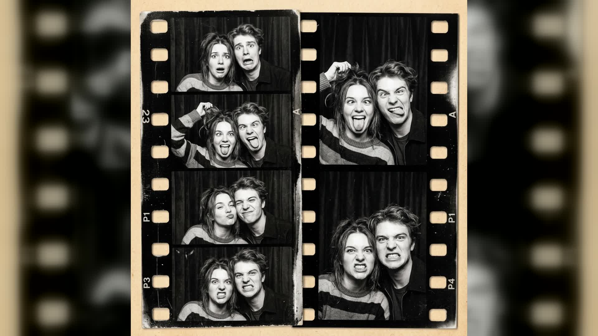 Vintage black-and-white photobooth strip generated with imageat