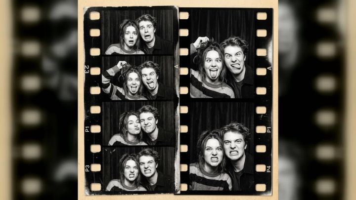 Vintage black-and-white photobooth strip generated with imageat