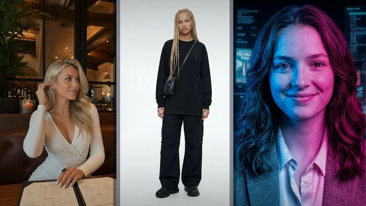 Side-by-side Imageat examples showing AI image generation, AI photo editing, and stylized portrait creation