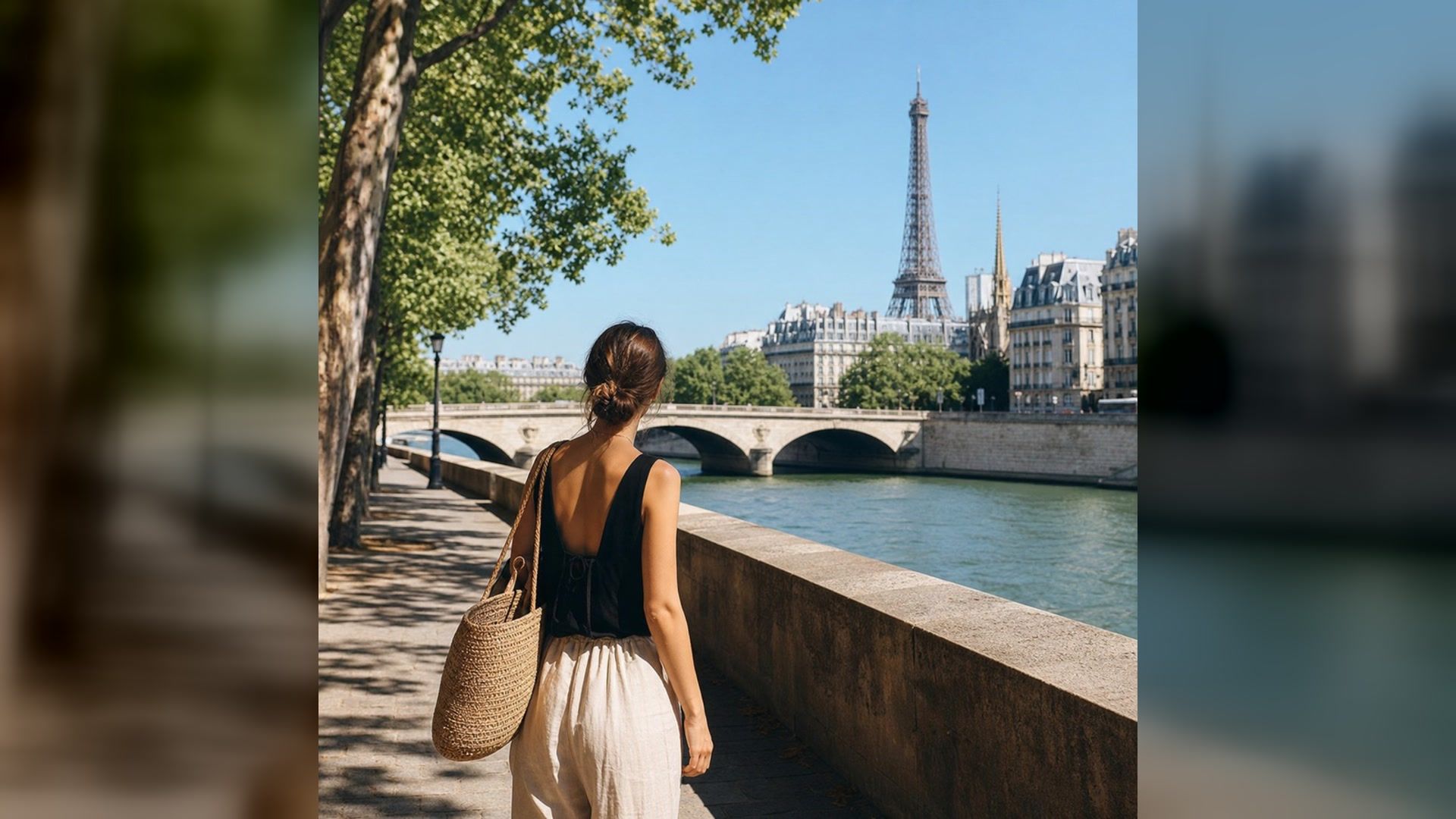 Summer Paris travel portrait beside the Seine from the imageat photo pack
