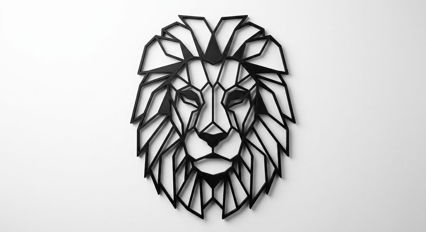 Geometric Lion Head 3D Printed Wall Art