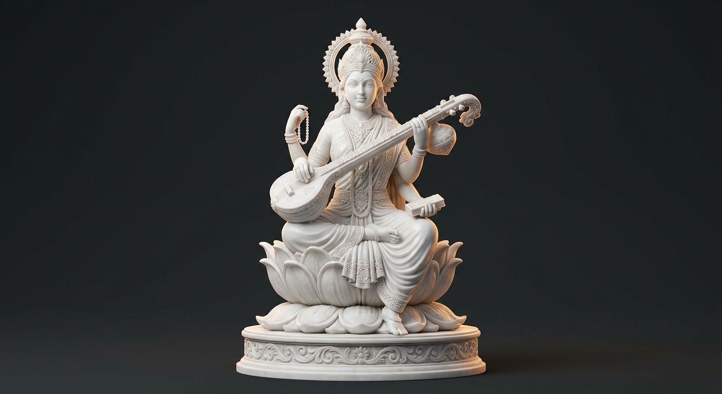Goddess Saraswati with Veena 3D Idol