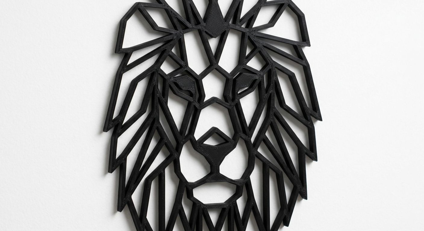 Geometric Lion Head 3D Printed Wall Art view 2