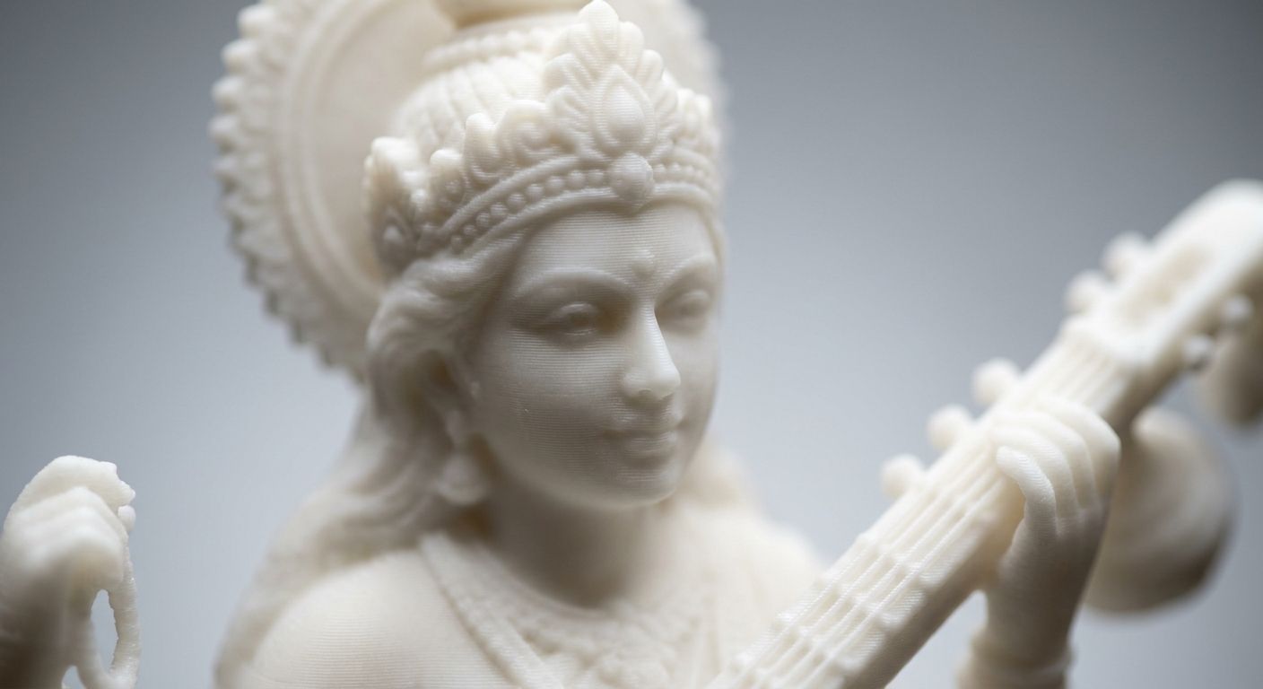 Goddess Saraswati with Veena 3D Idol view 4