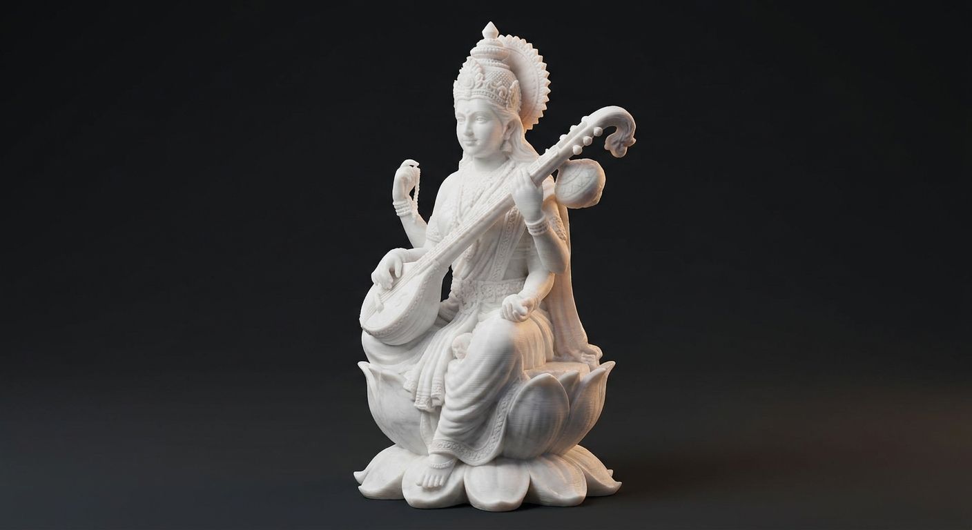Goddess Saraswati with Veena 3D Idol view 2