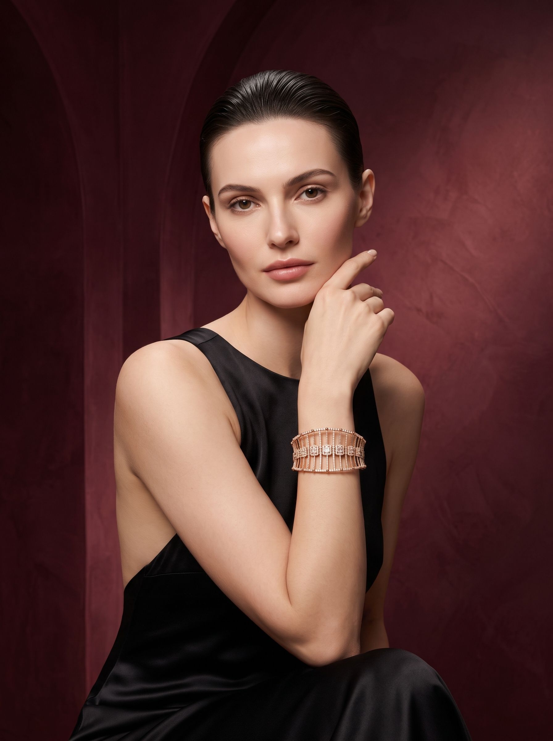 woman wearing 18k gold bangle the fakhri jewels