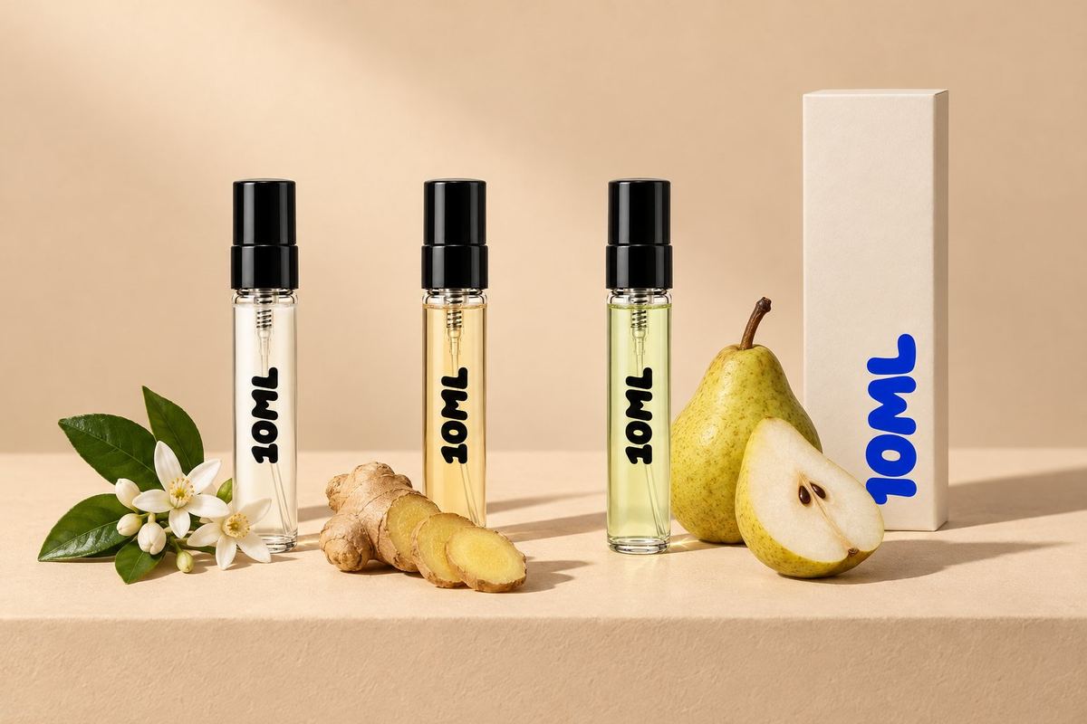 Three 10ML 3ml decants with orange blossom, fresh ginger and a ripe pear, notes from Blue Talisman