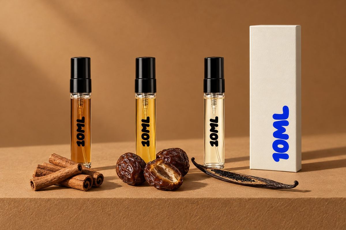 Three 10ML 3ml decants with cinnamon bark, dried dates and a vanilla pod, the notes of the Lattafa perfumes