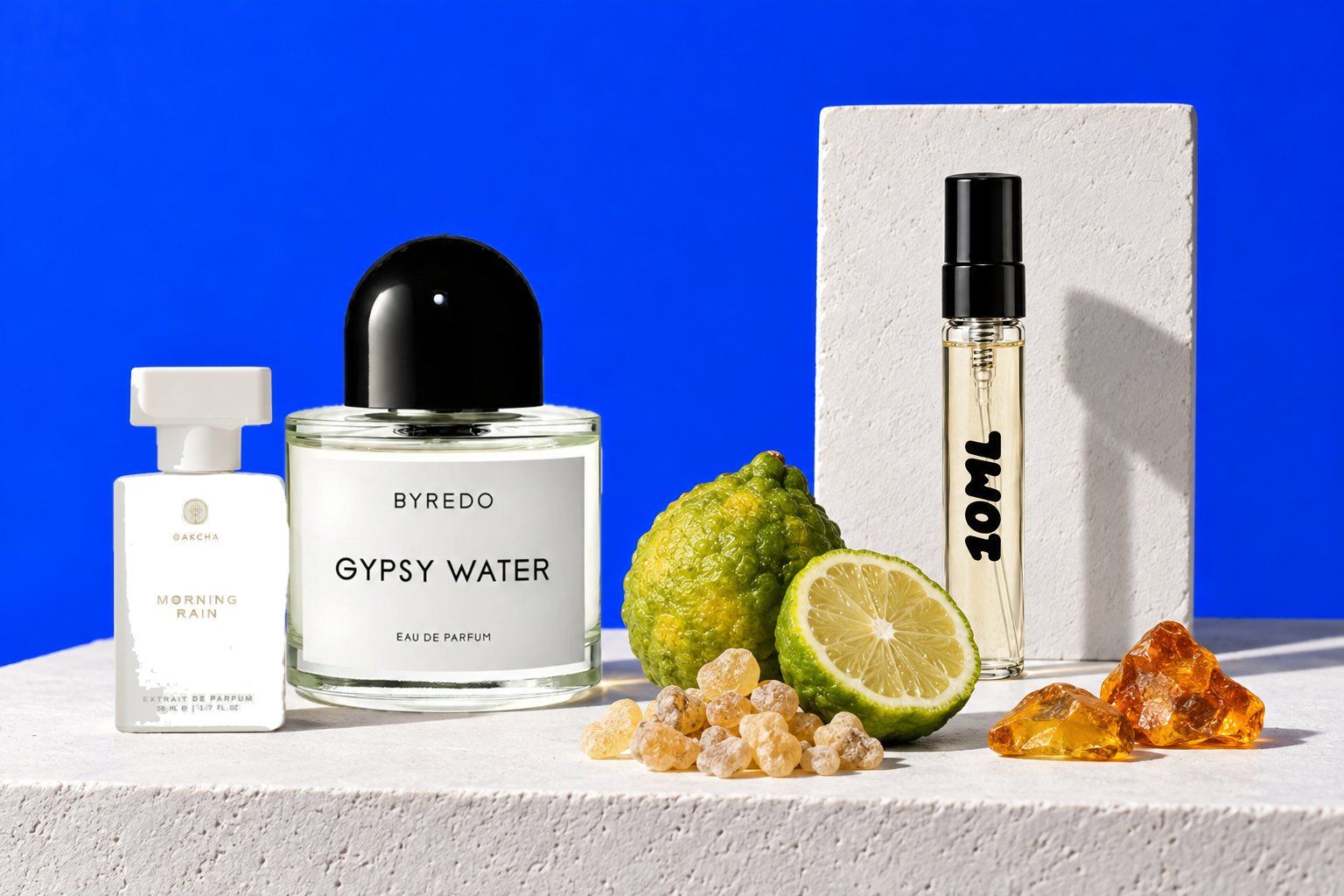 Gypsy Water van Byredo naast een 10ML-decant, met bergamot, wierook en amber, de belangrijkste geurnoten