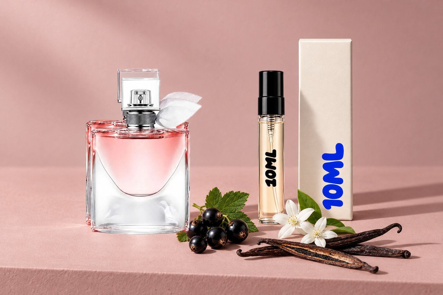 La Vie Est Belle by Lancôme next to a 10ML decant, with blackcurrant, jasmine and vanilla, its key notes