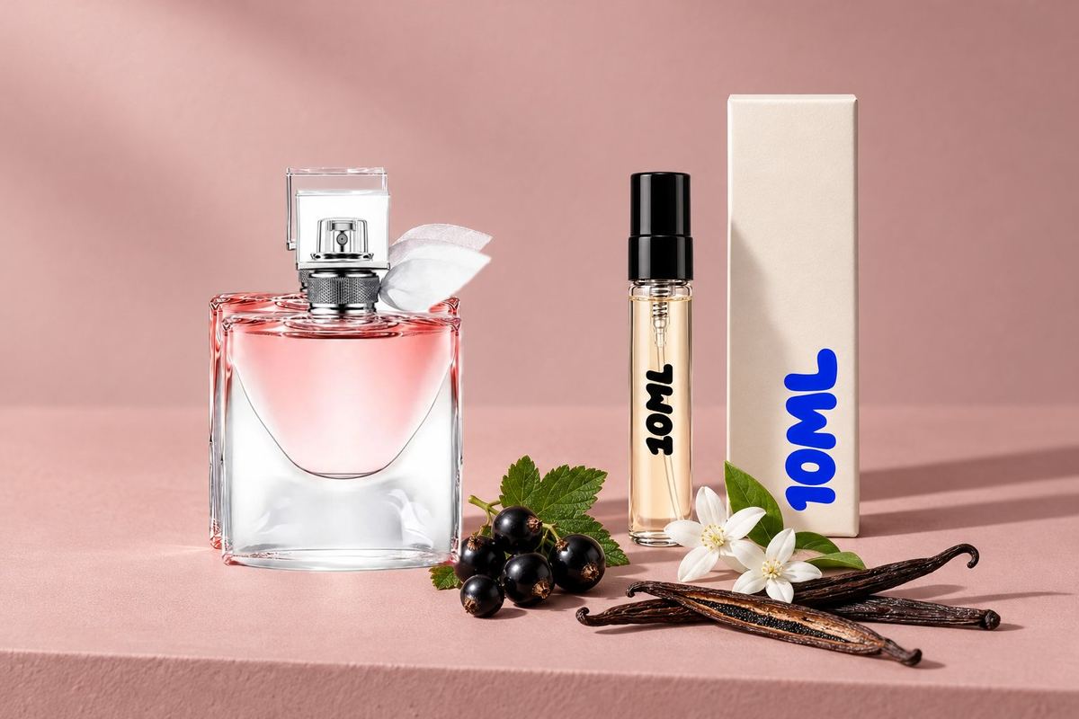 La Vie Est Belle by Lancôme next to a 10ML decant, with blackcurrant, jasmine and vanilla, its key notes