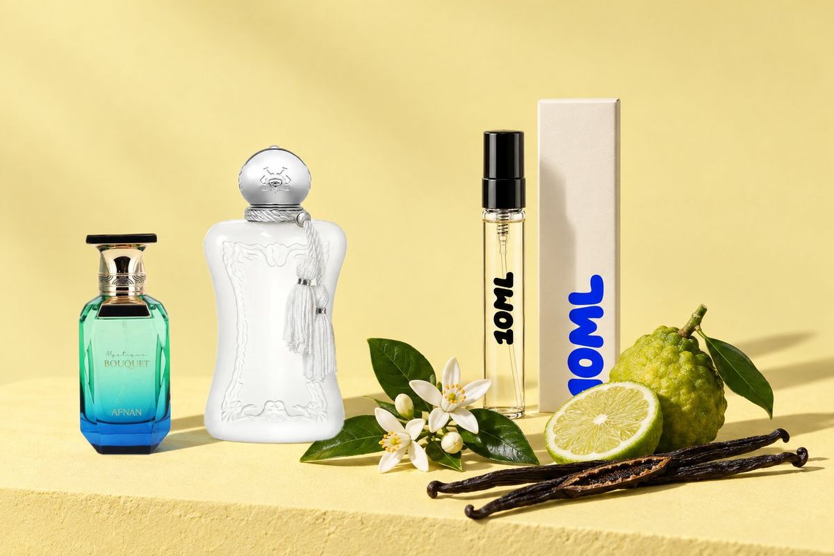 Valaya by Parfums de Marly next to a 10ML decant, with bergamot, orange blossom and vanilla, its key notes