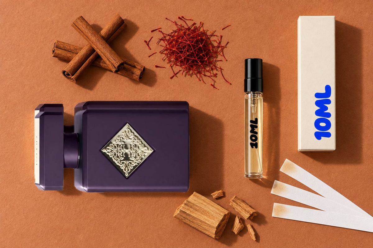 Side Effect by Initio Parfums Prives next to a 10ML decant, with cinnamon, saffron and sandalwood, its key notes