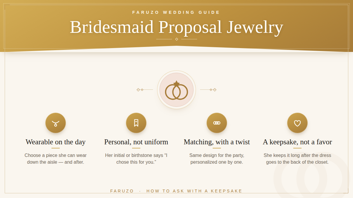 Bridesmaid proposal jewelry — how to ask with a keepsake, a FARUZO wedding guide