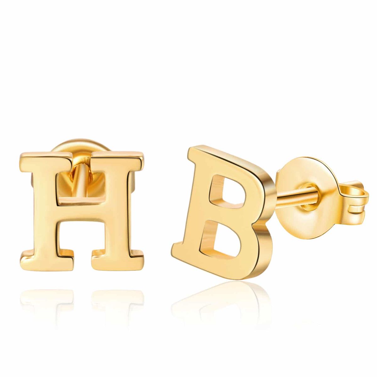 Gold initial letter stud earrings — a personalized bridesmaid proposal gift from FARUZO